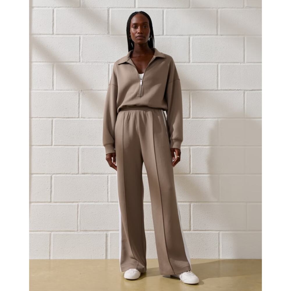 Abercrombie & Fitch x YPB neoKNIT Long-Sleeve Half-Zip Jumpsuit Mocha Brown L